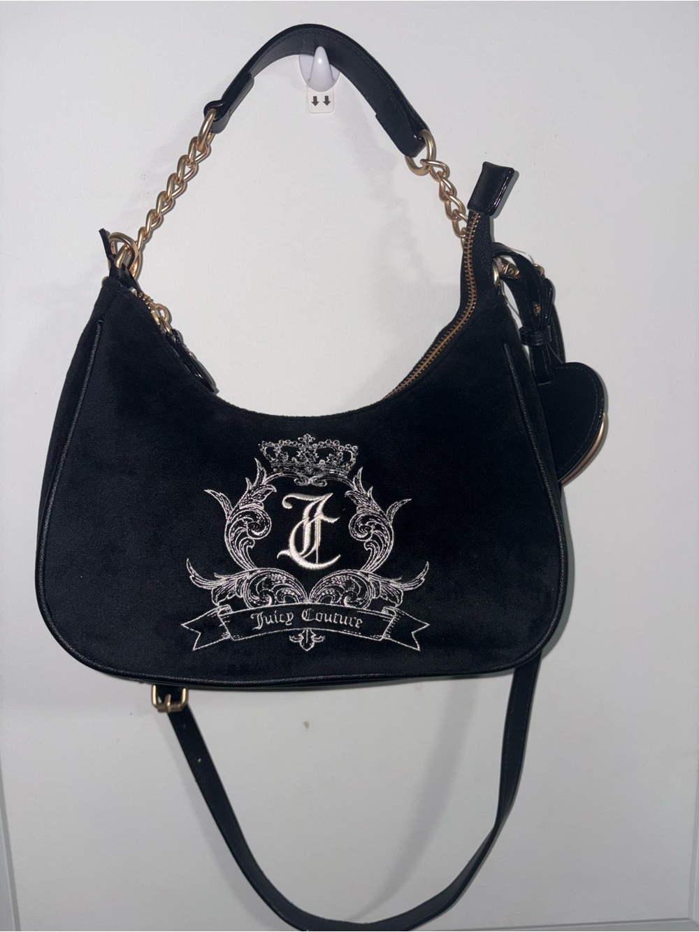 Juicy Couture Black Velvet Shoulder Bag with Gold Chain Accent